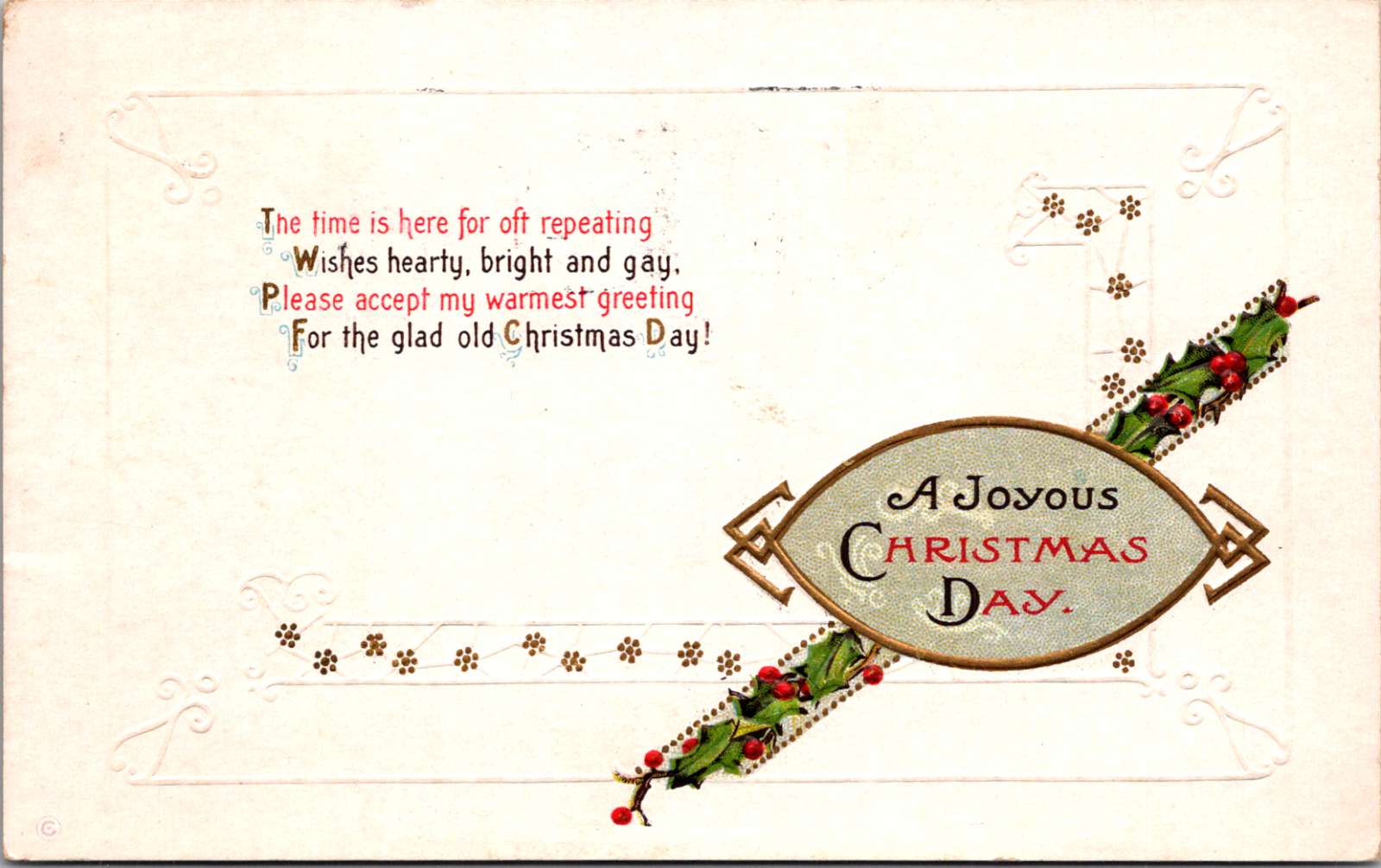 Vintage 1914 A Joyous Christmas Day Poem Postcard From Monmouth Illinois 