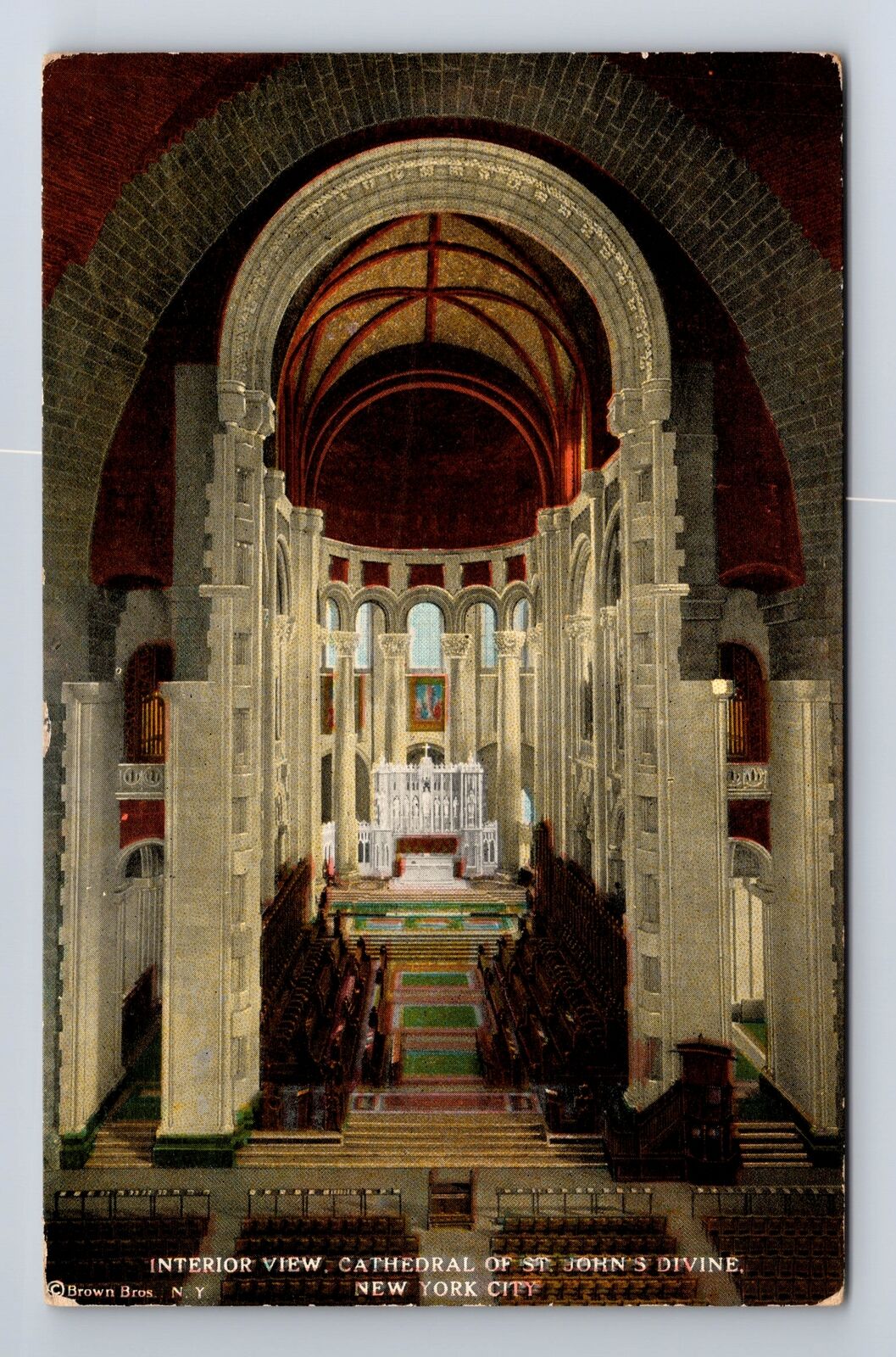 New York City, Interior Cathedral of St John\'s Divine, Vintage Postcard