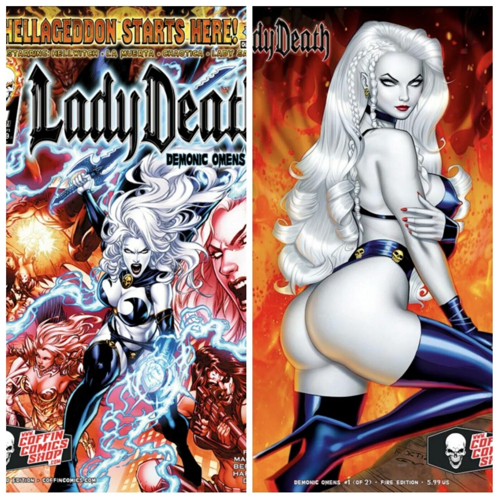 Lady Death Demonic Omens #1 Set Of 2 Fire Edition PRESALE 9/25 Coffin Comics 