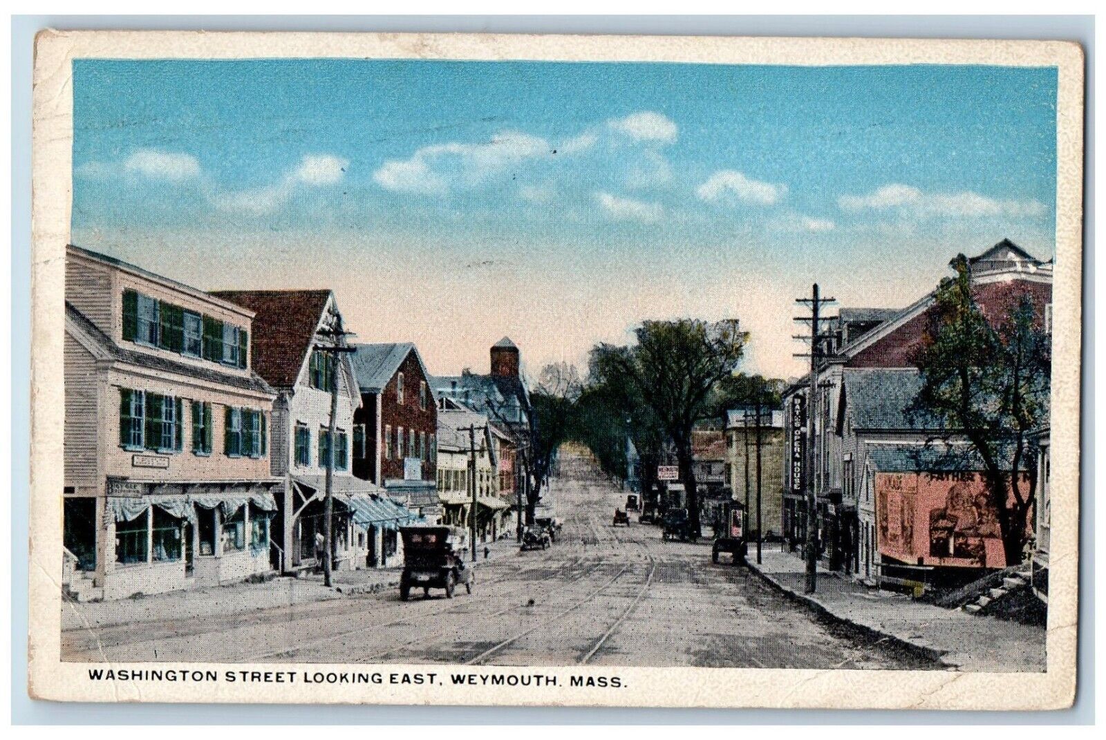 Weymouth Massachusetts MA Postcard Washington Street Looking East c1925 Vintage