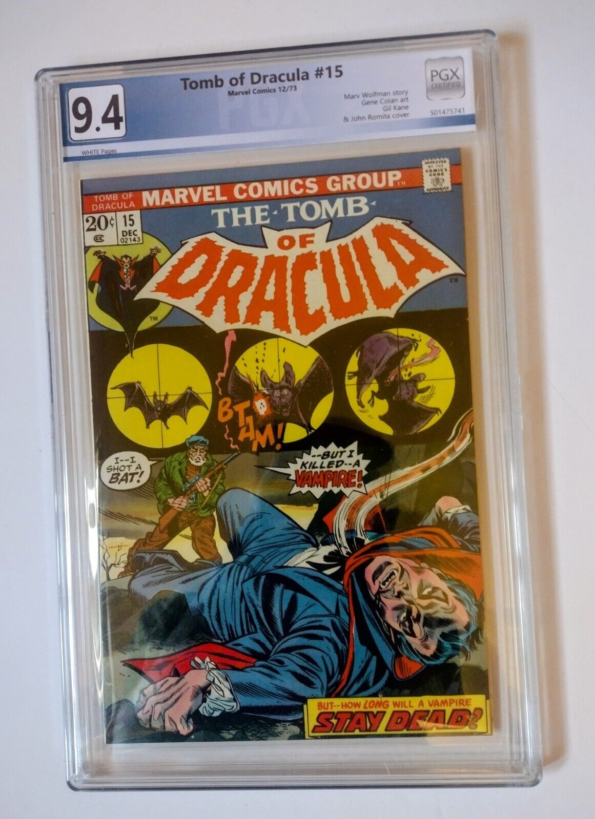 The Tomb of Dracula #15 (December 1973) PGX/CGC 9.4 (Off White Pages.