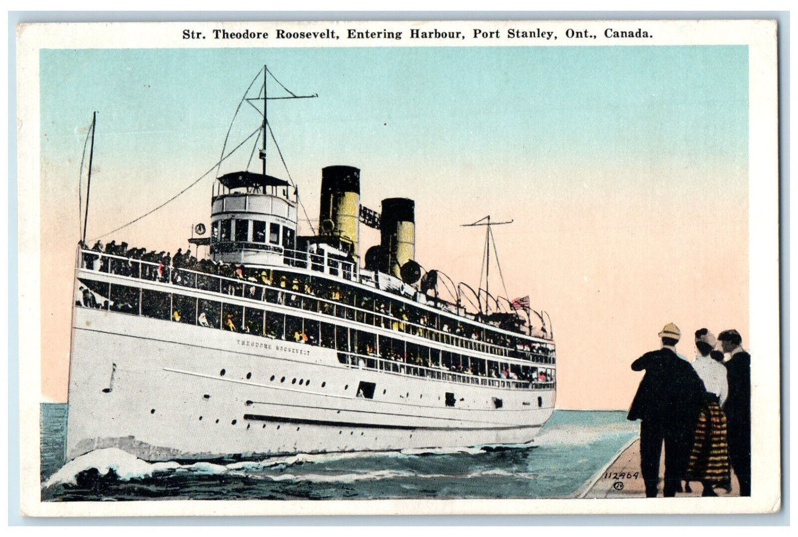 c1920\'s Steamer Theodore Roosevelt Entering Harbour Port Stanley Canada Postcard