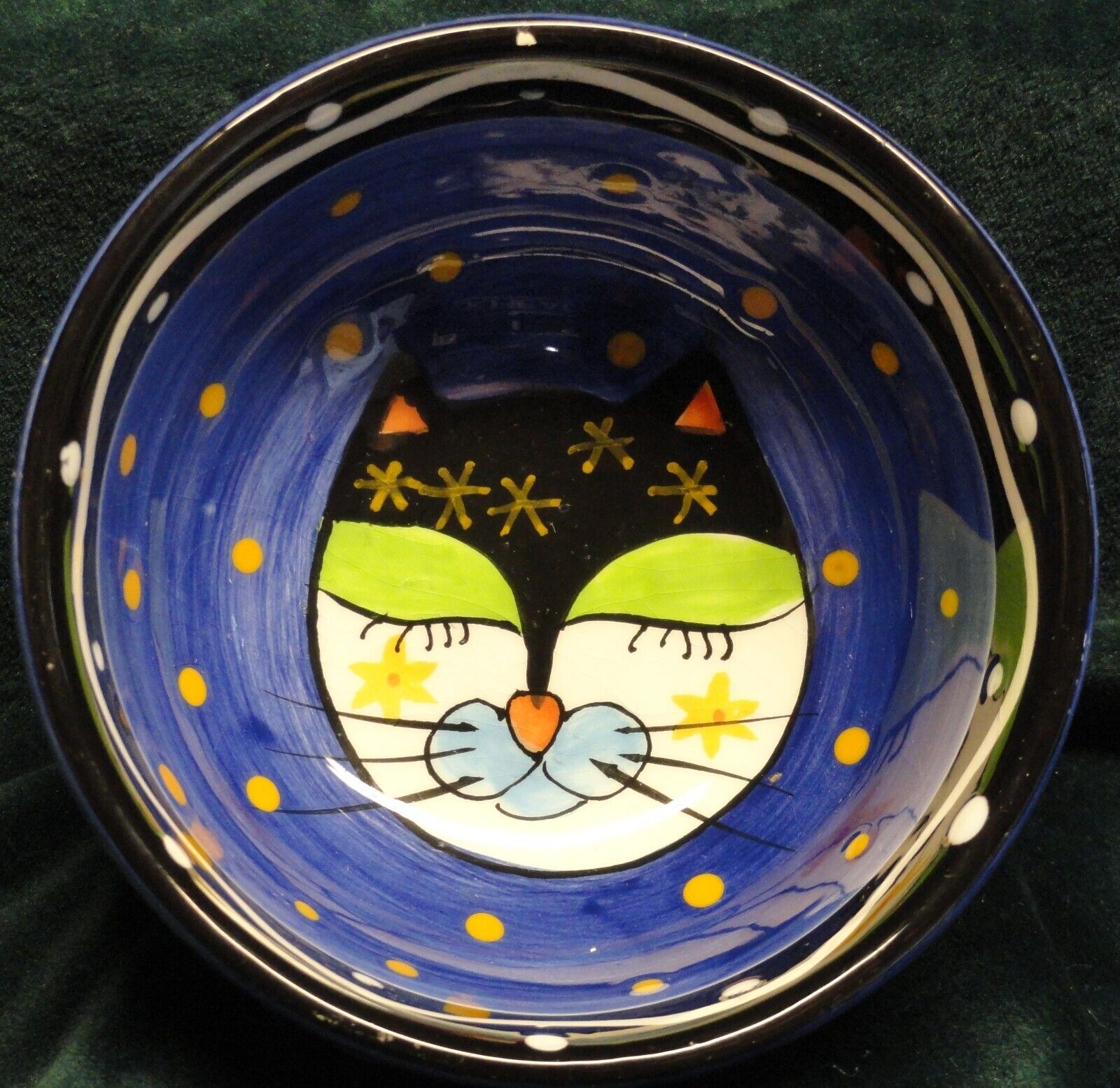 Hand Painted SLEEPING CAT Ceramic Bowl by MILSON & LOUIS 4\