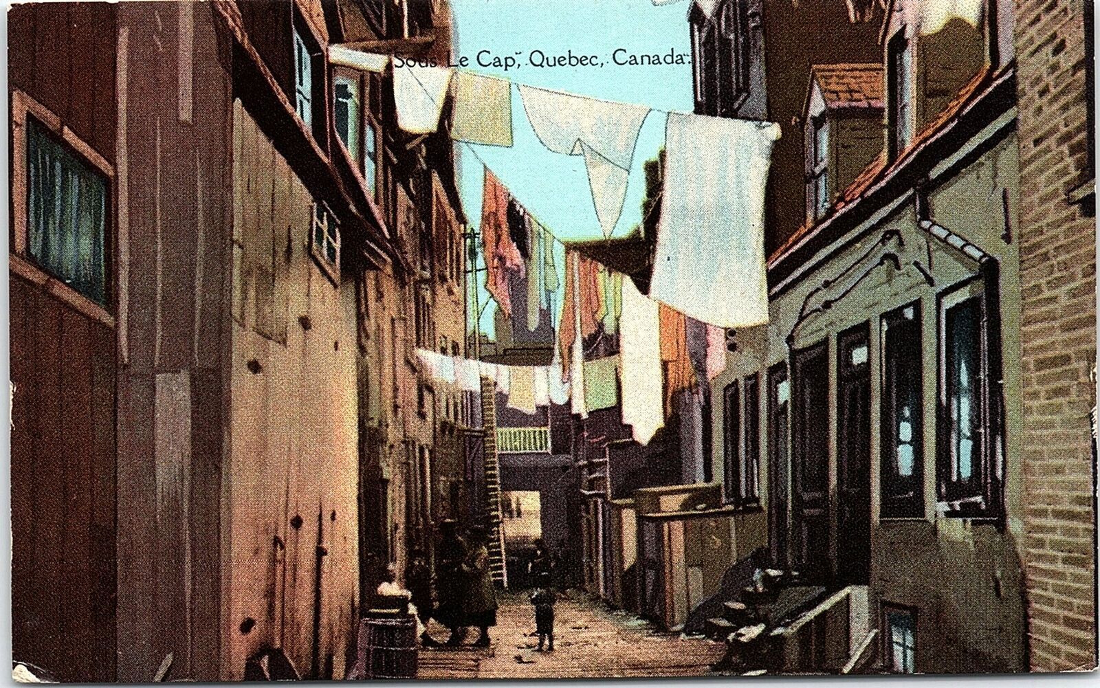 c1910 QUEBEC CANADA SOUS LE CAP STREET VIEW CLOTHES DRYING POSTCARD 43-55