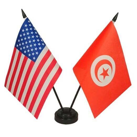 America & Tunisia Friendship Twin Desk Flag, US Tunisia Table Flags, 8 x 5 
