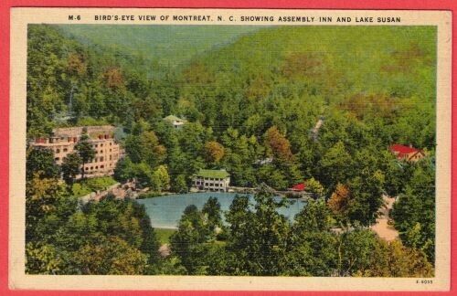 Bird\'s Eye View of Lake Susan Assembly Inn Montreat NC 1931 Linen Postcard