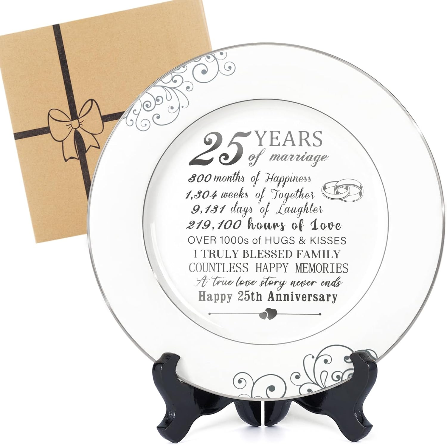 25Th Anniversary Plate with Platinum Foil-25Th Anniversary Wedding Gifts for Cou