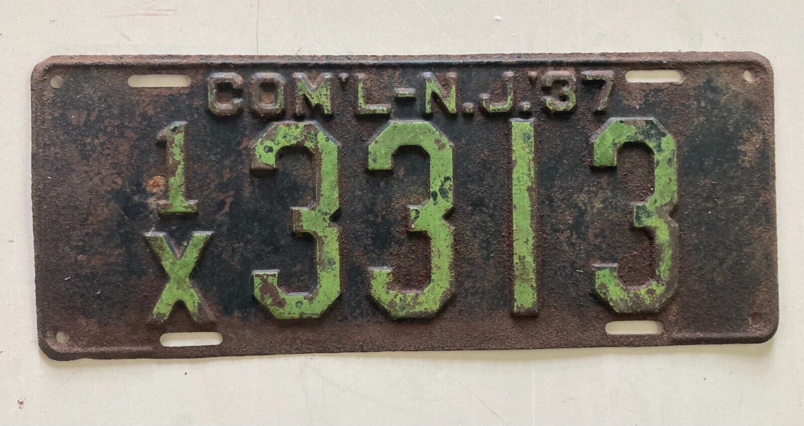 OLD 1937 New Jersey Commercial License Plate # 3313 Man Cave Dad\'s Garage TRUCK