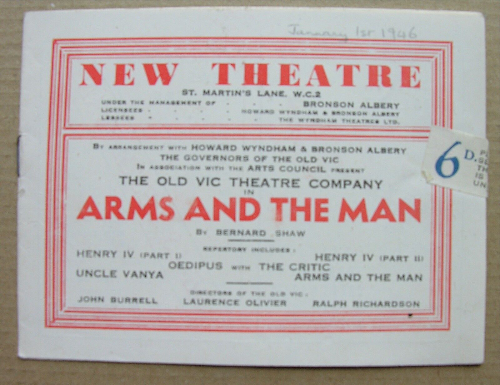 1946 ARMS AND THE MAN Shaw Laurence Olivier Margaret Leighton Ralph Richardson