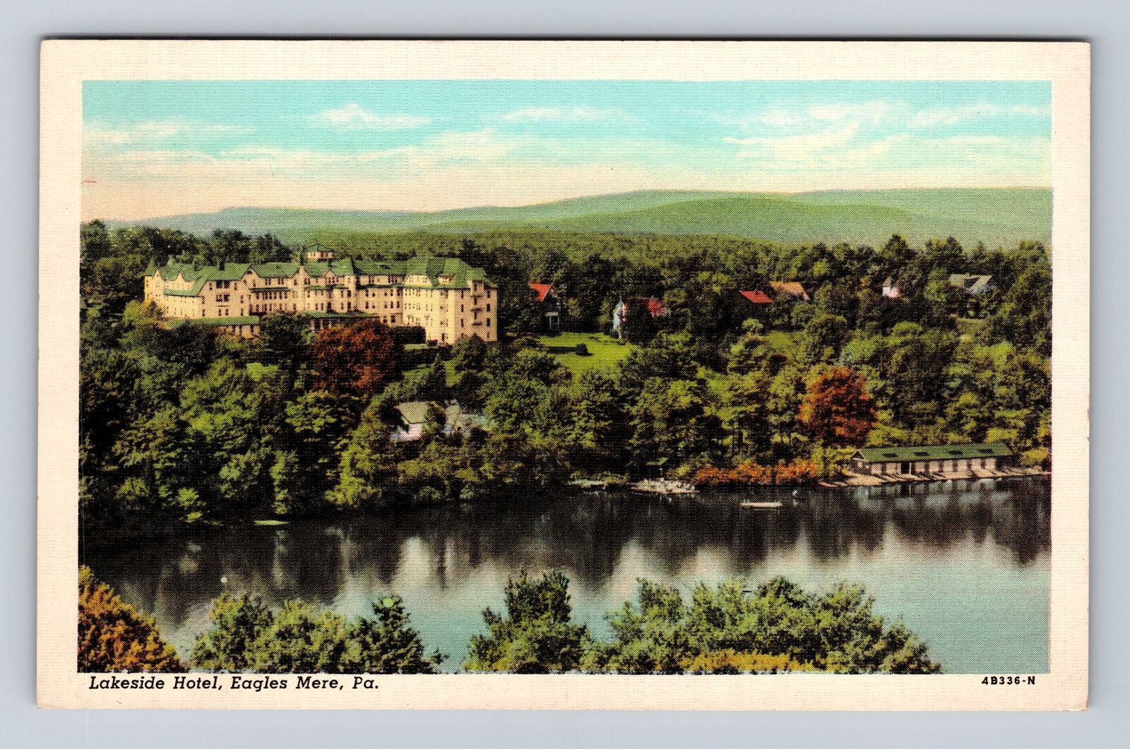 Eagles Mere PA-Pennsylvania, Lakeside Hotel, Advertising, Vintage c1945 Postcard