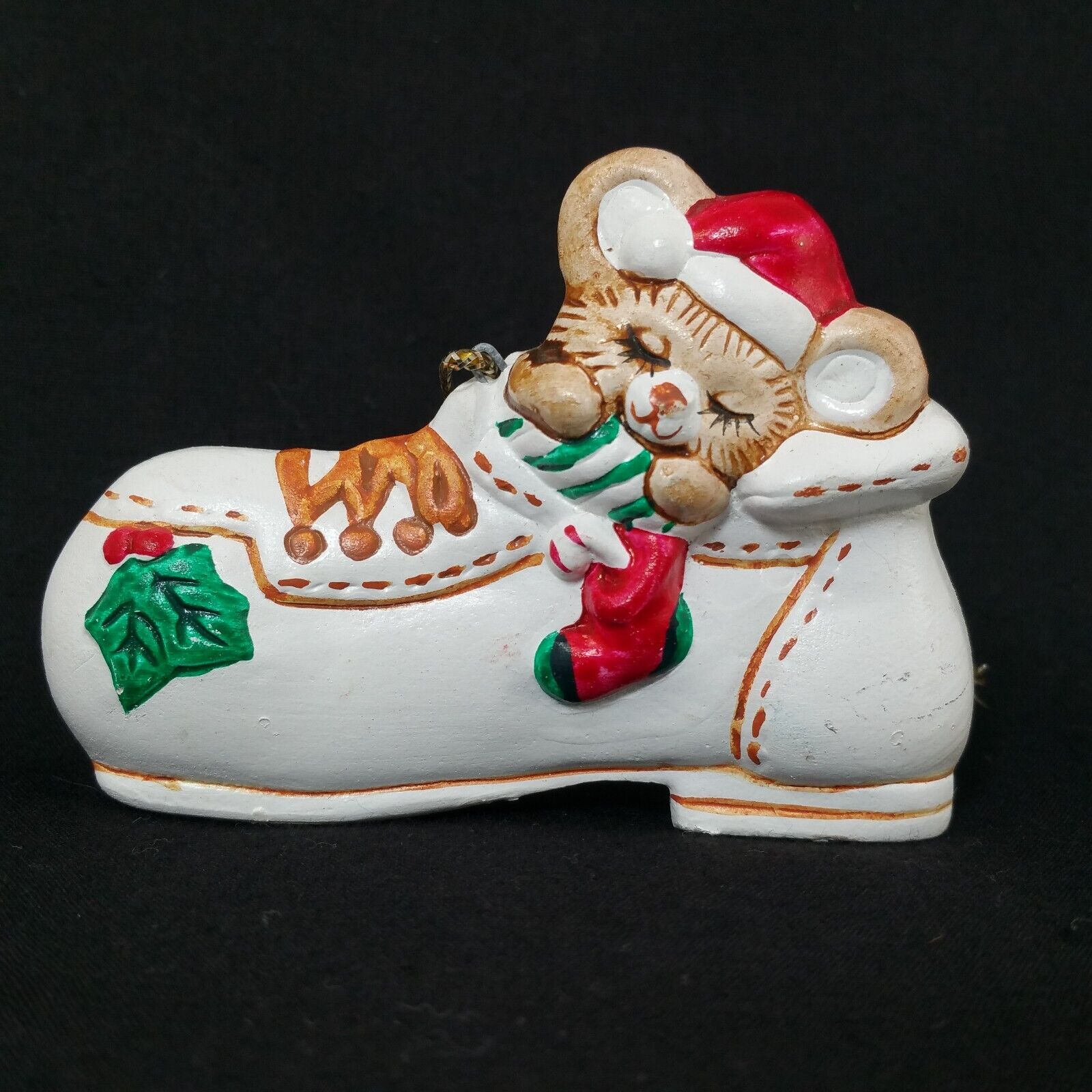 Vintage Russ Mouse Sleeping In A Shoe Ceramic Christmas Ornament