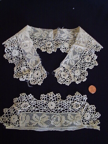 Unique Antique Knotted netting + irish crochet hand made set hand made