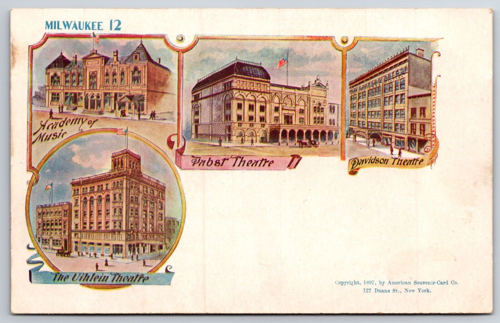 Pabst Theatre Milwaukee - American Souvenir Card Co. - Unposted Post Card c1897