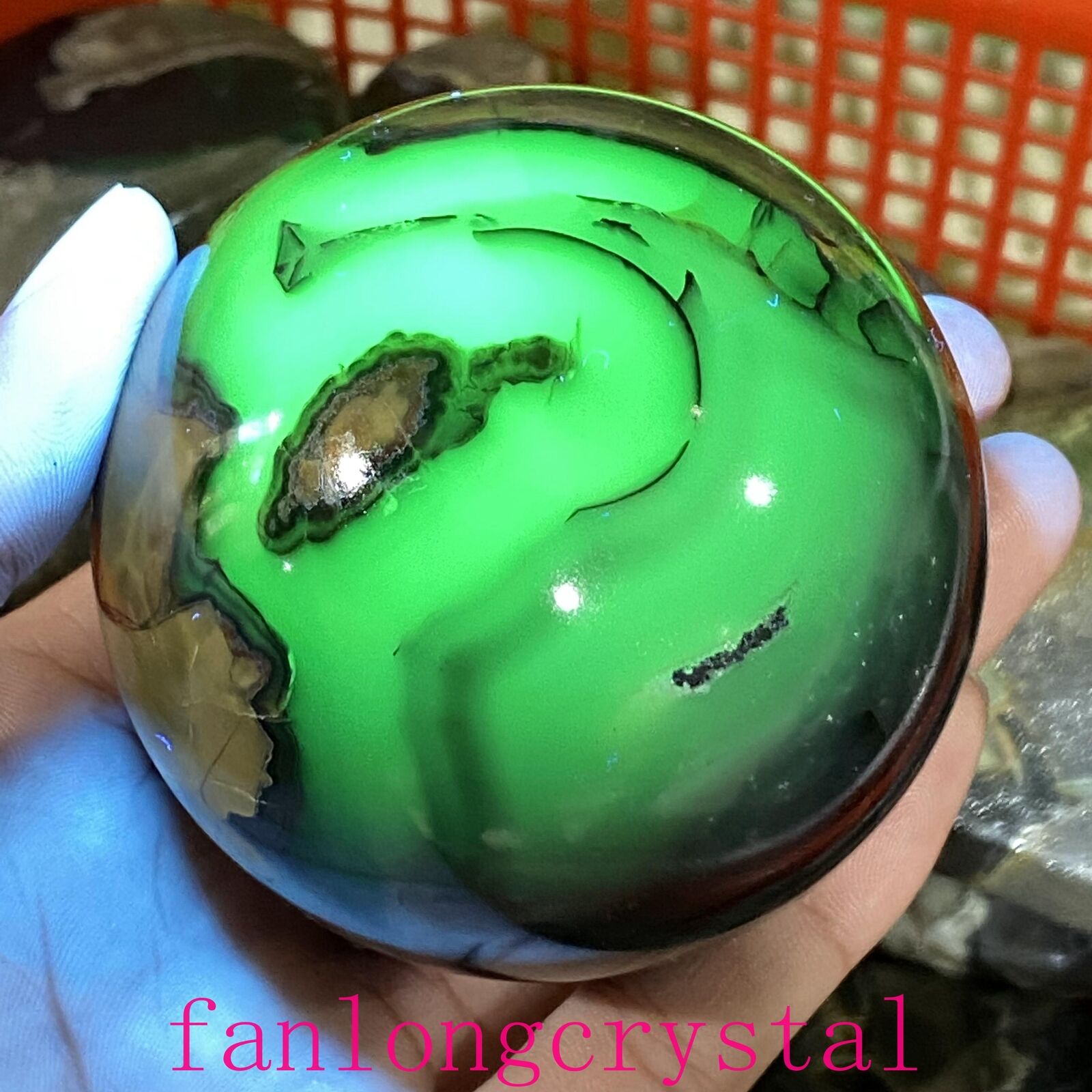 1pc Natural Fluorescent agate Ball Quartz Crystal Polished Sphere healing 55mm