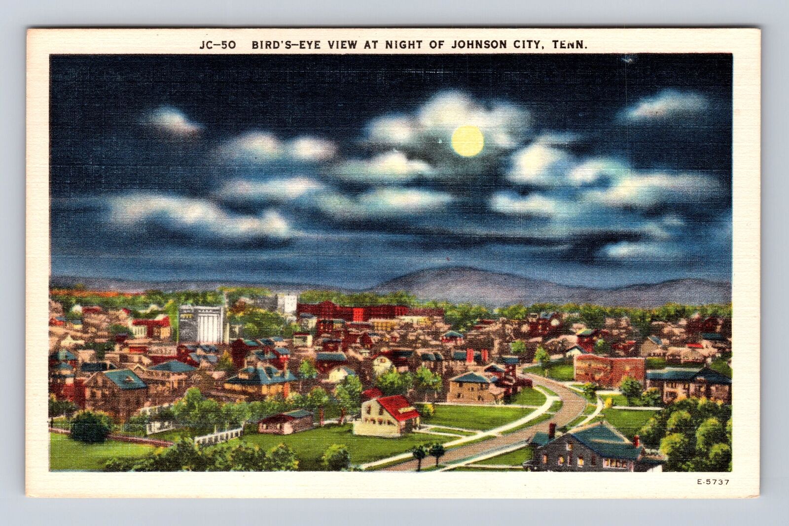 Johnson City TN-Tennessee, Aerial At Night Of Johnson City, Vintage Postcard
