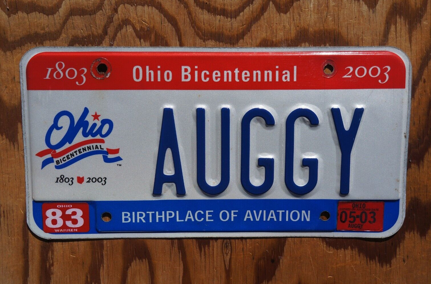 2003 OHIO Vanity License Plate - AUGGY