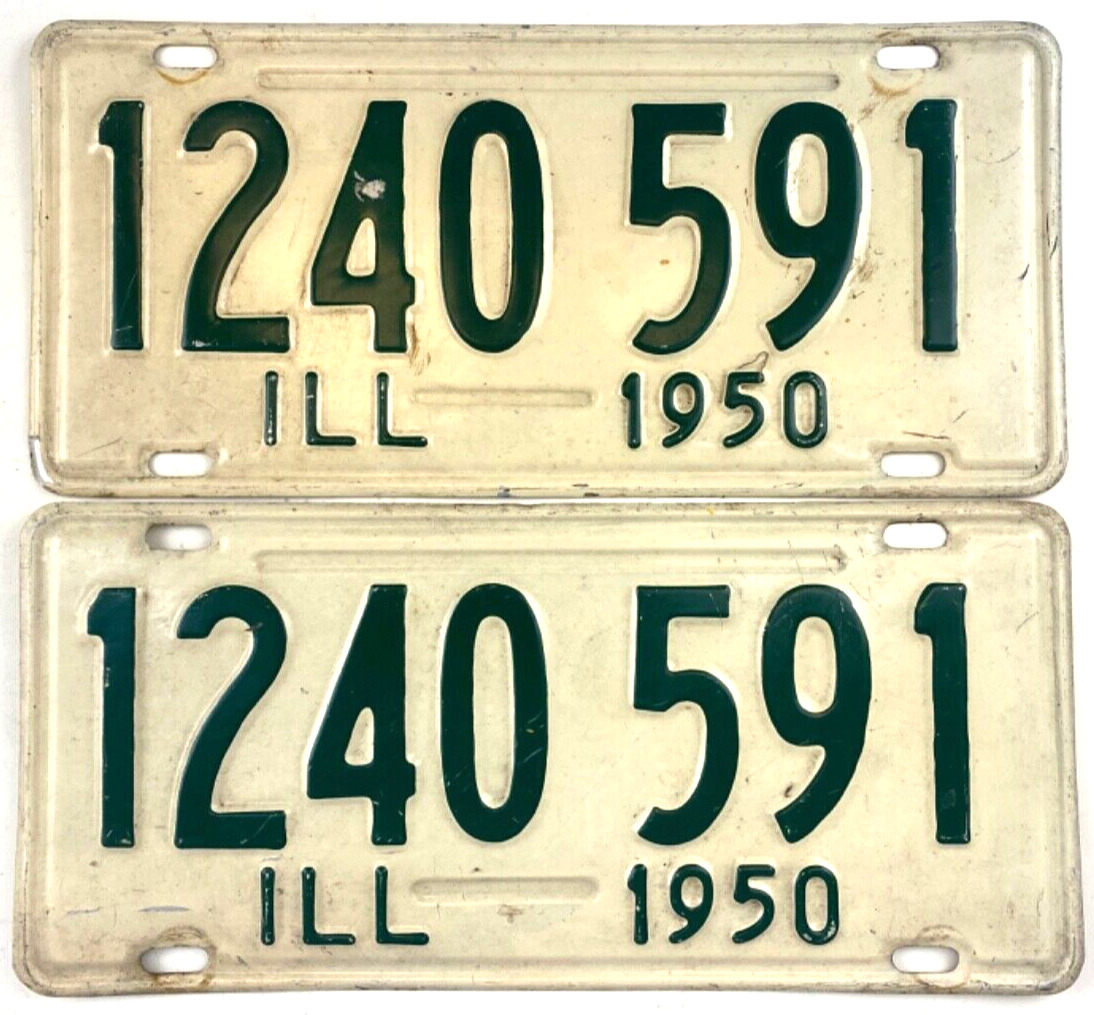 Vintage Illinois 1950 Auto License Plate Set Man Cave 1240 591 Decor Collector