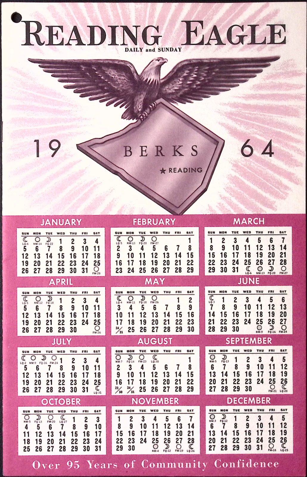 1964 Reading Eagle  Daily & Sunday READING PA Calendar Booklet Local Information