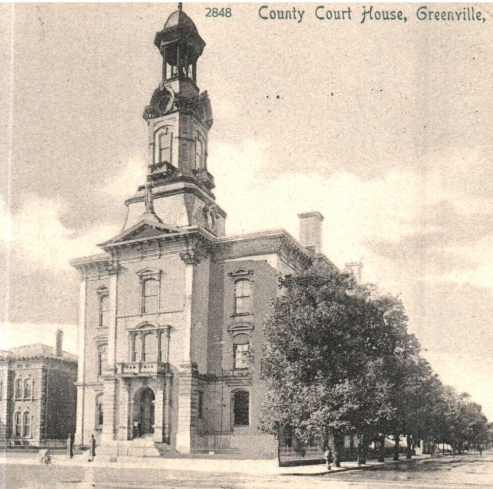 Vintage c.1906 Postcard Greenville Ohio Court House Street View Trees-Ohio377
