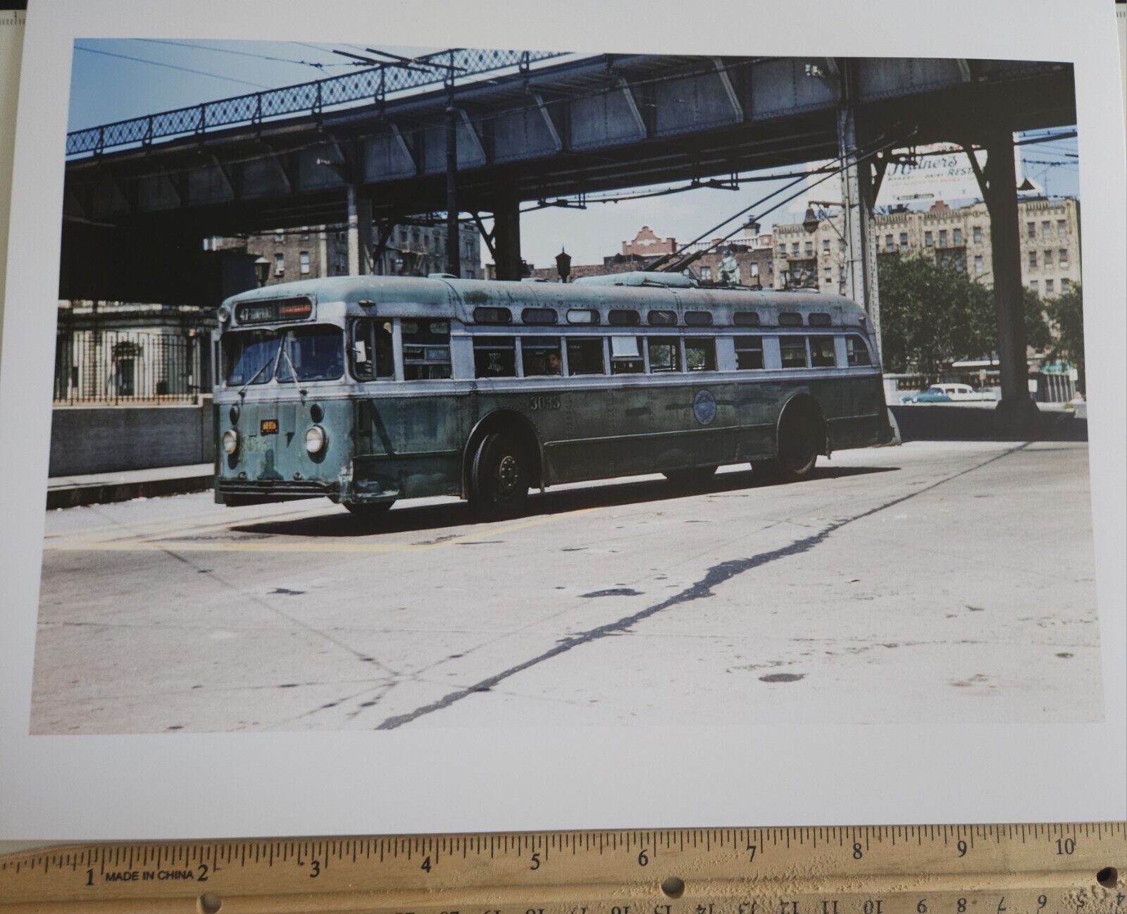 1960 Trolley Coach Bus Williamsburg Plaza Scene Brooklyn NEW YORK CITY Photo NYC