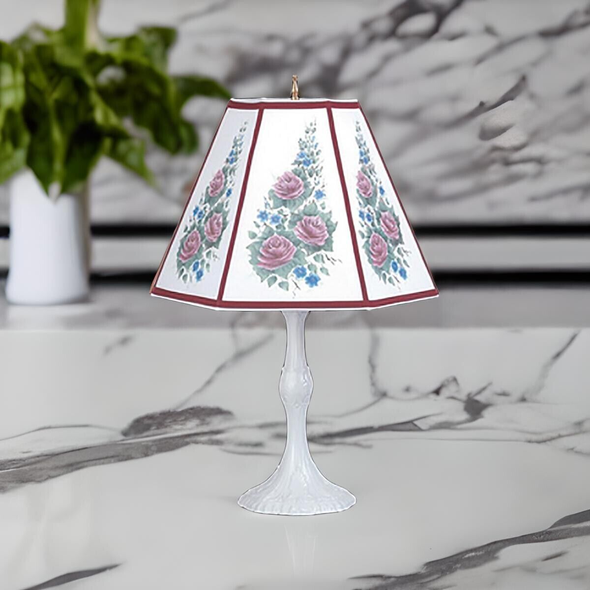 Table Lamp White Ceramic Rose Metal Parchment Shade 25H x 16W Renovators Supply