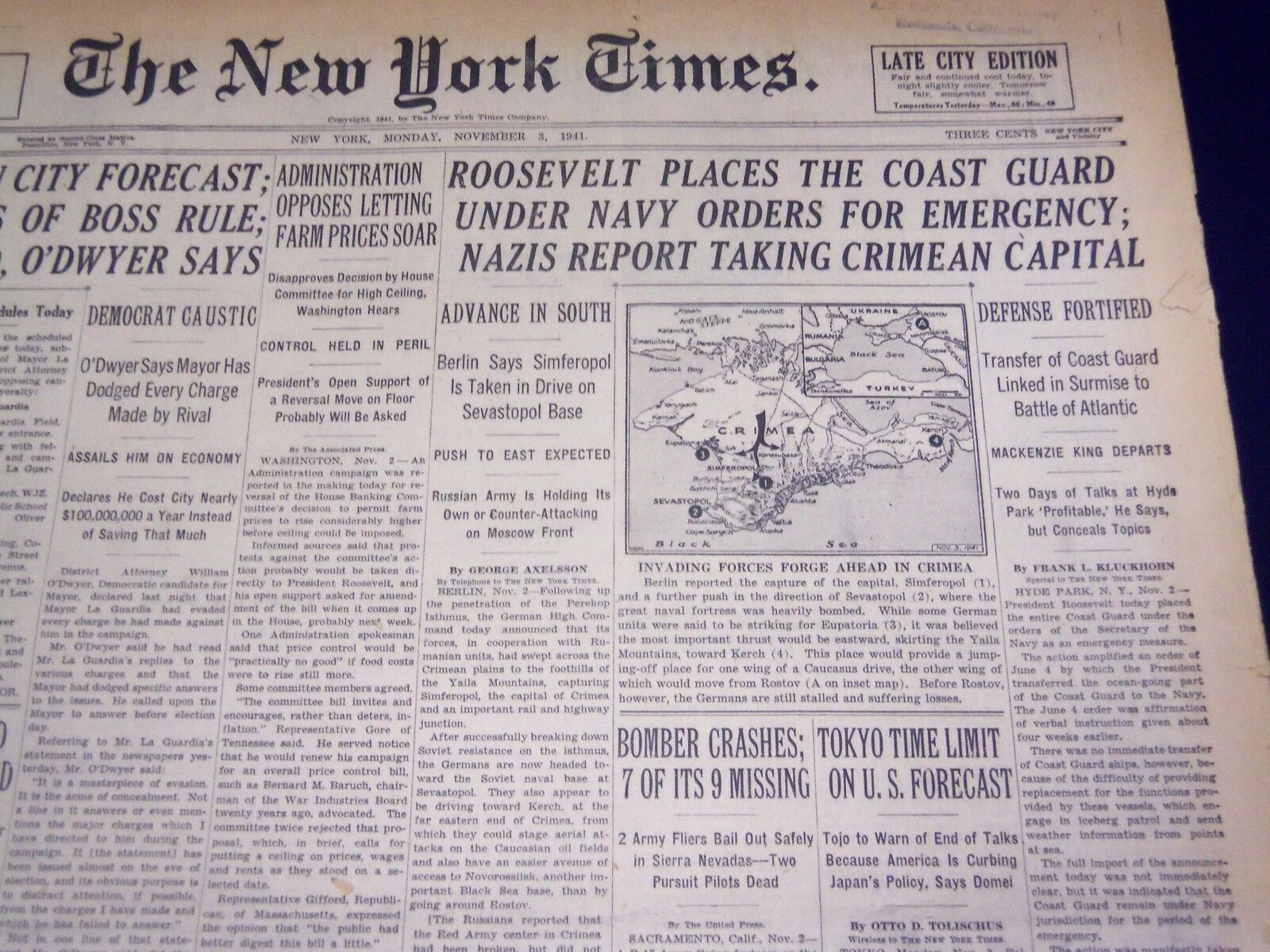 1941 NOV 3 NEW YORK TIMES - NAZIS REPORT TAKING CRIMEAN CAPITAL - NT 1132