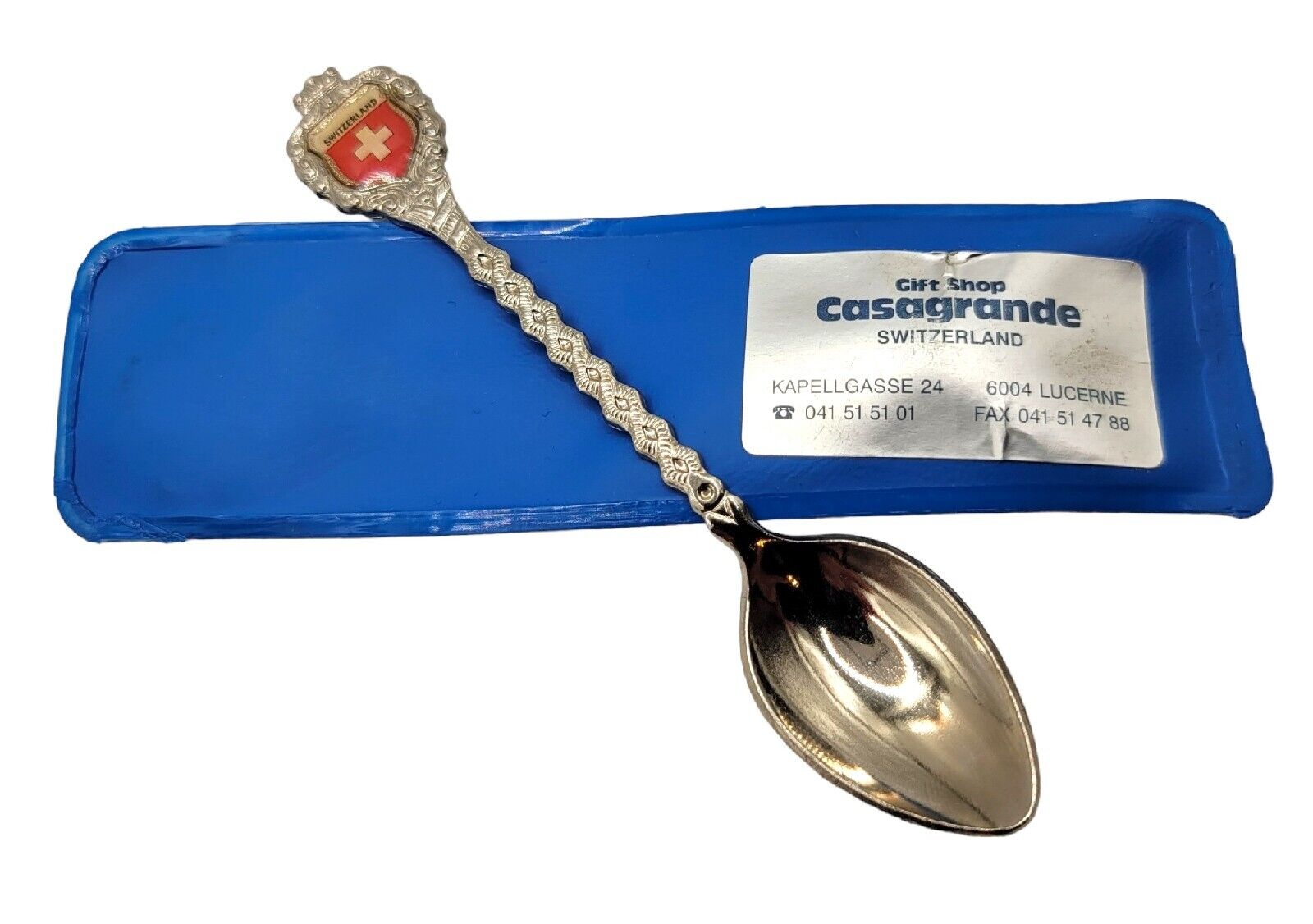 Switzerland Silver Plated New Collectible Spoon In Case 4.5
