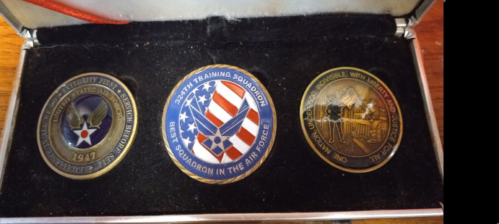 Have A United States Air Force Set Of Three Challenge Coinsin An Air Force Case