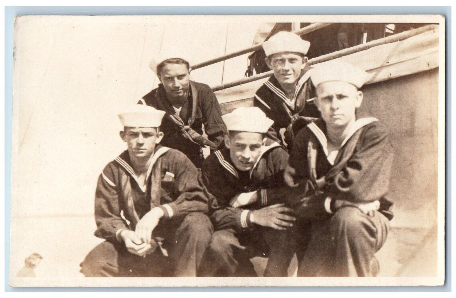 US Navy Sailors Postcard RPPC Photo Ship Scene c1910's Antique Unposted