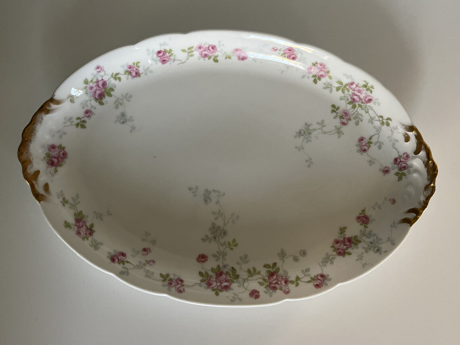 Antique Porcelain Limoges France Pink Roses Serving Platter For Marshall Field’s