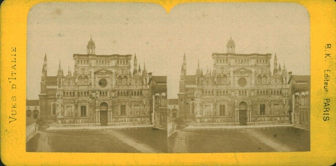 Antique Stereoscopic Photo Card La Certosa Chartreuse Pavia