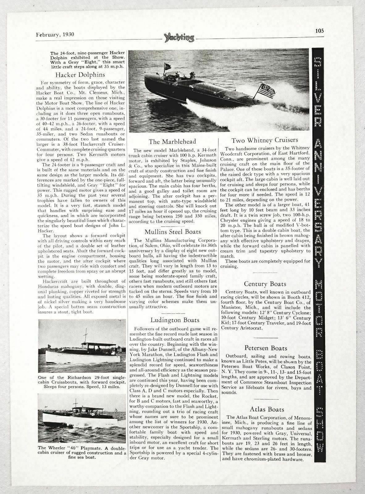 1930 Magazine Photo Hacker Dolphin 24\', Richardson 29, Wheeler 40 Playmate