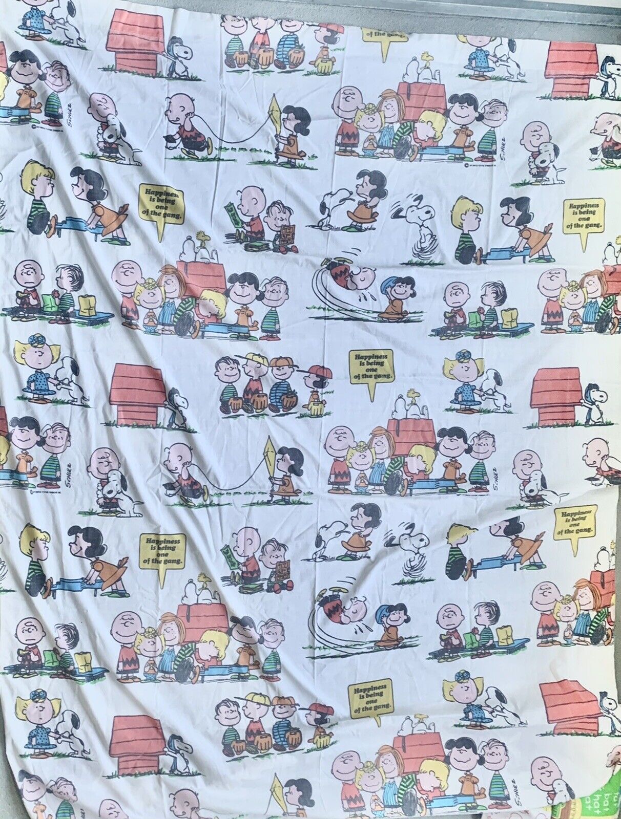 VTG 70S 80S PEANUTS TWIN BED FLAT TOP SHEET CHARLIE BROWN SNOOPY SCHULZ SEARS