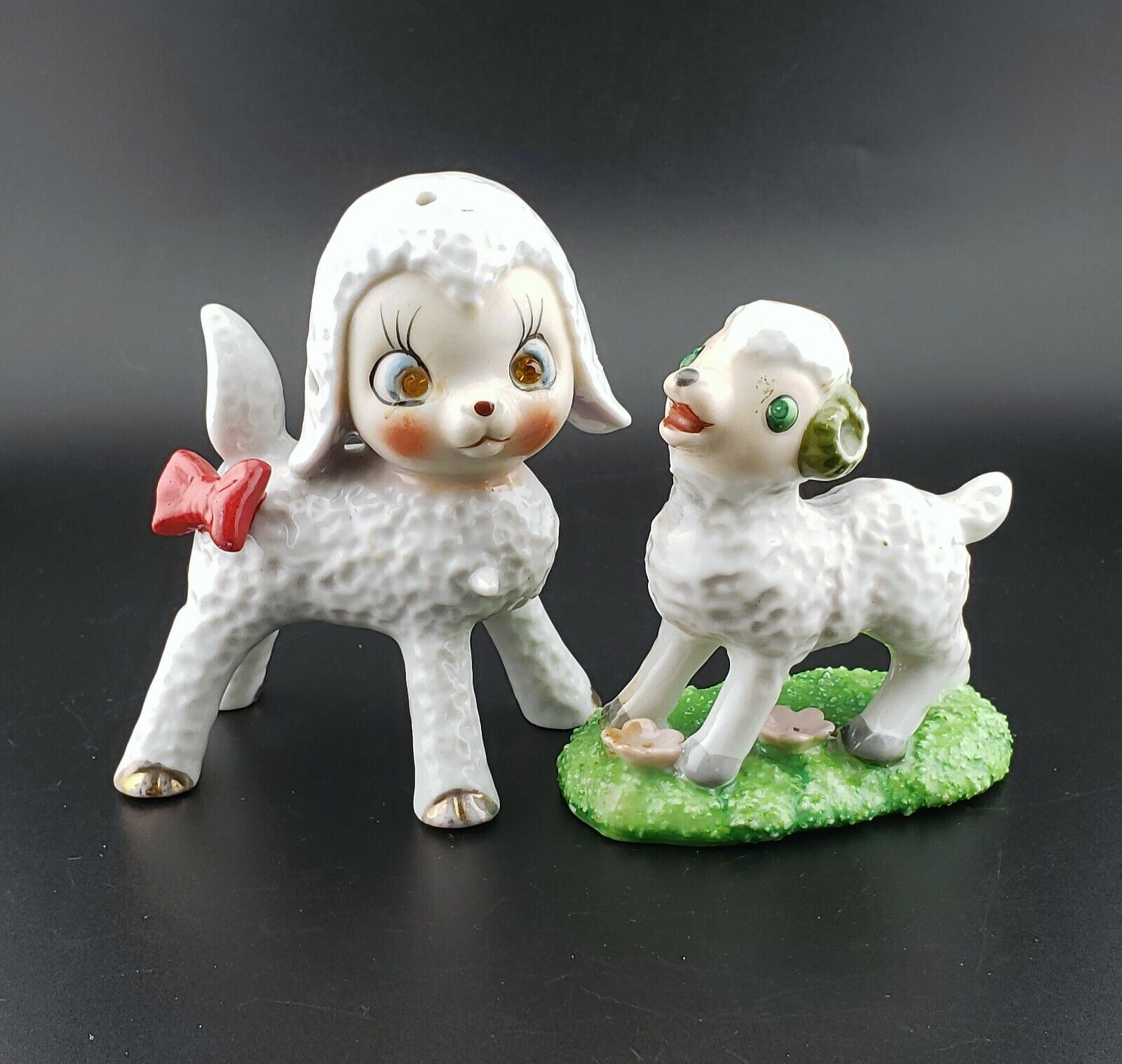 Vintage Lambs Japan Anthropomorphic Rhinestones Eyes Ceramic Lot Of 2