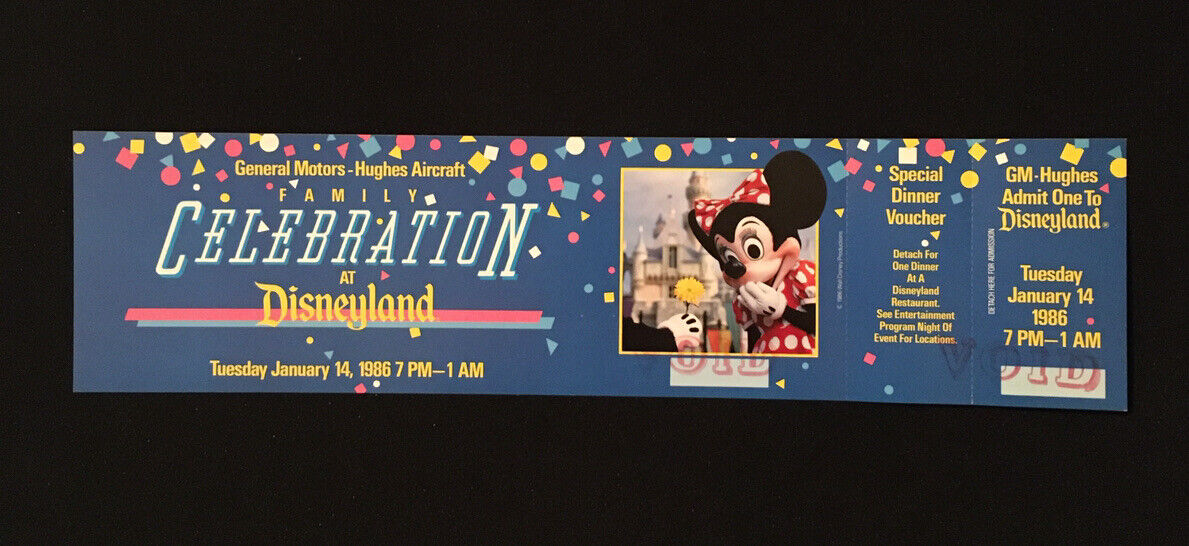 1986 GM Hughes Aircraft Family Celebration @ Disneyland Admission Ticket w/stubs