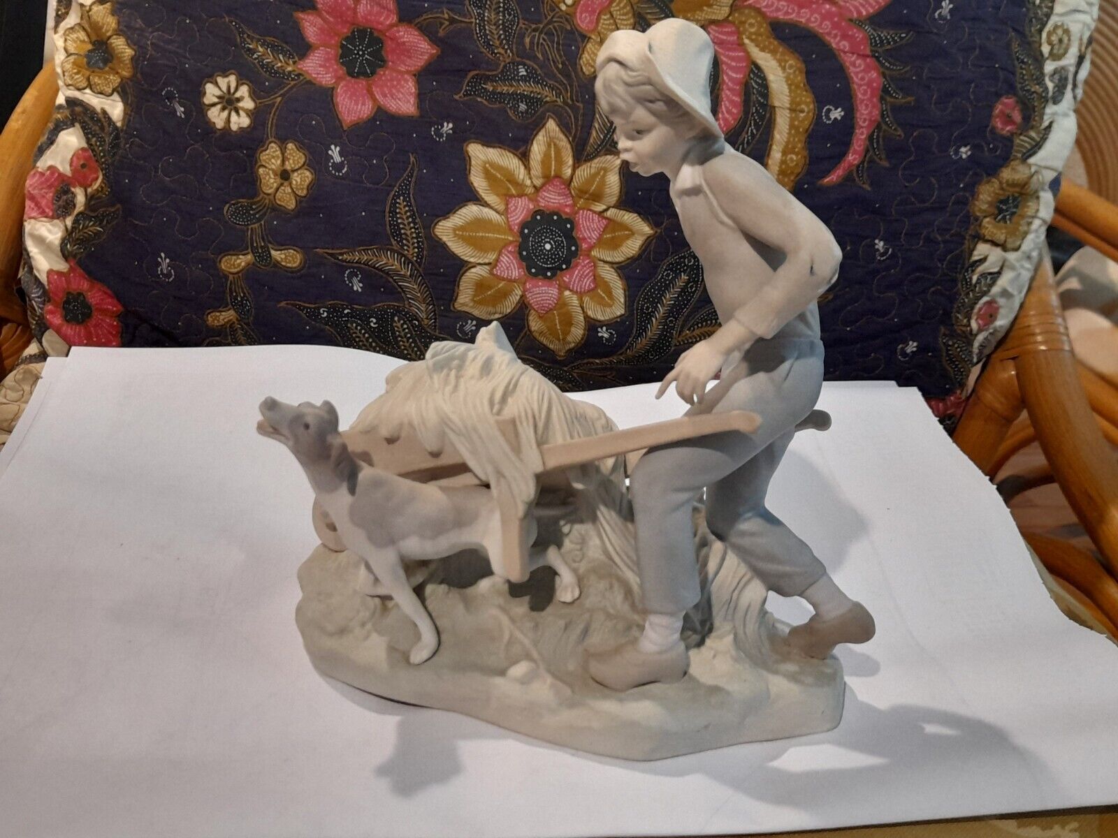 Rare Lladro Figurine Boy with Loaded Wheelbarrow and Dog