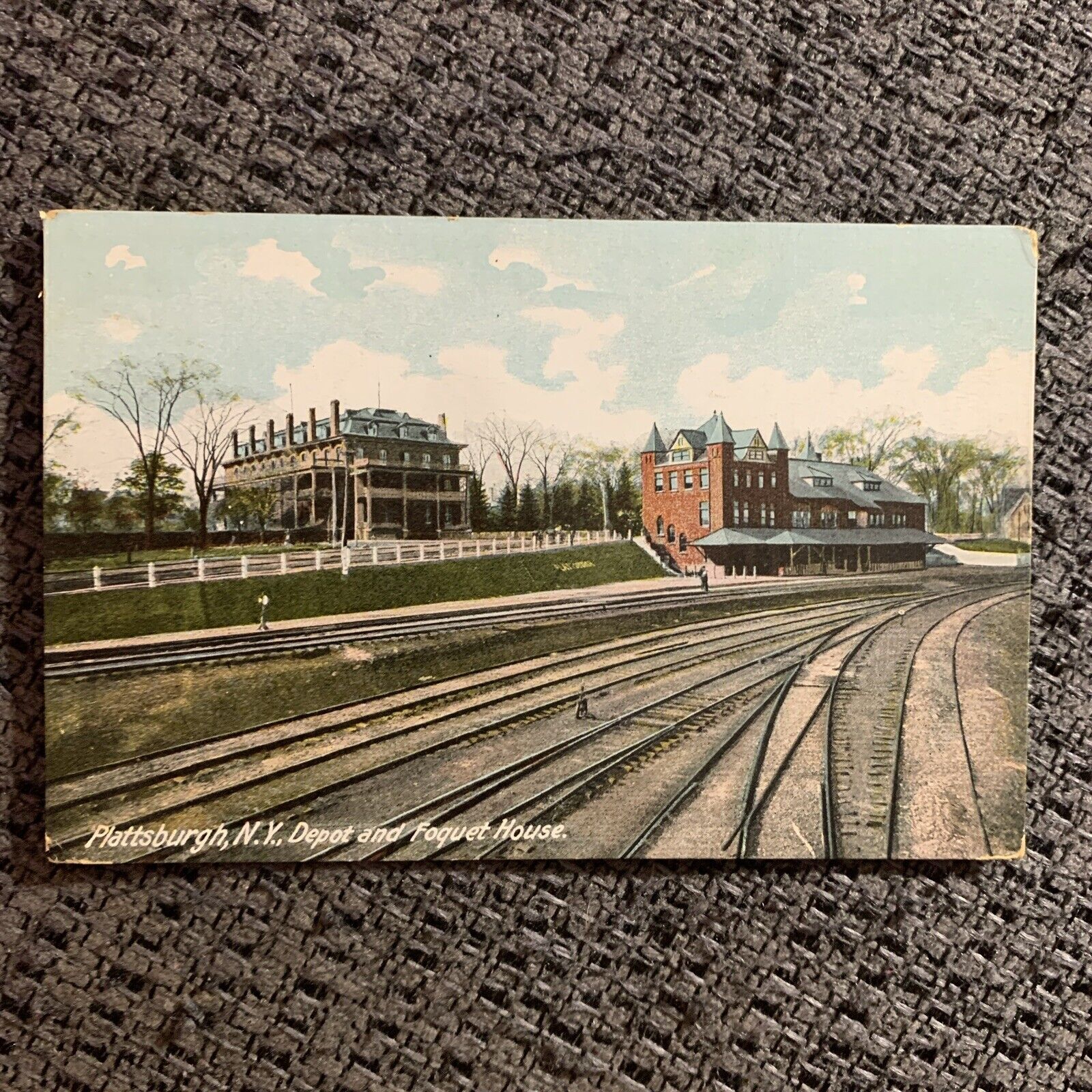 Vintage Postcard Plattsburgh, N.Y. Depot And Foquet House DVB UNP 