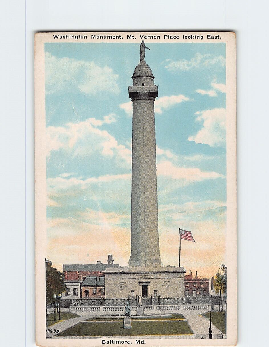 Postcard Washington Monument Mt. Vernon Place Looking East Baltimore Maryland