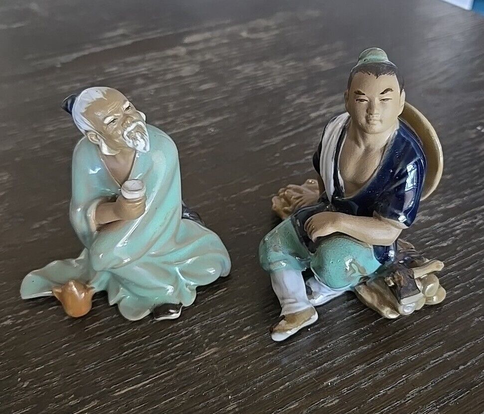 Lot of 2 Vintage Chinese Shiwan 4 Inch Mudmen 