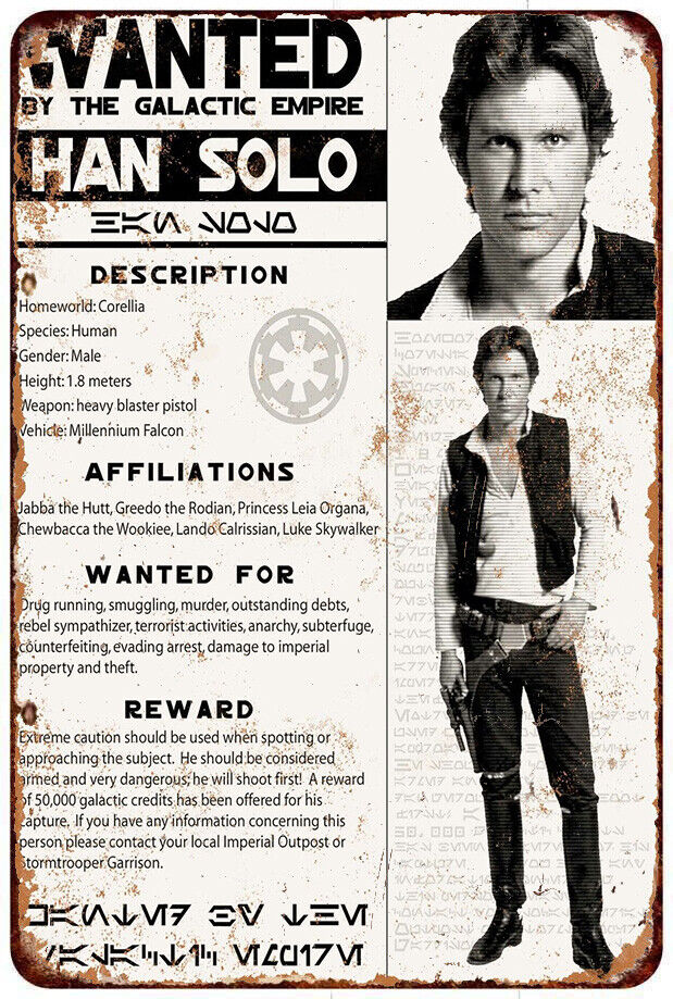 Han Solo Wanted Poster - Vintage Look Reproduction metal sign