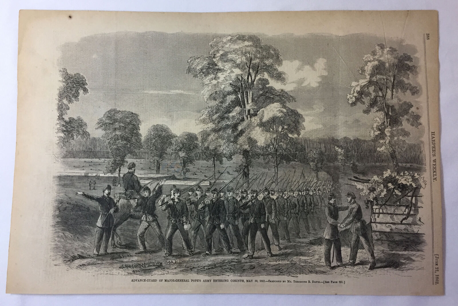 1862 magazine engraving~11x16~ADVANCE GUARD MAJOR GENERAL POPE\'S ARMY Corinth