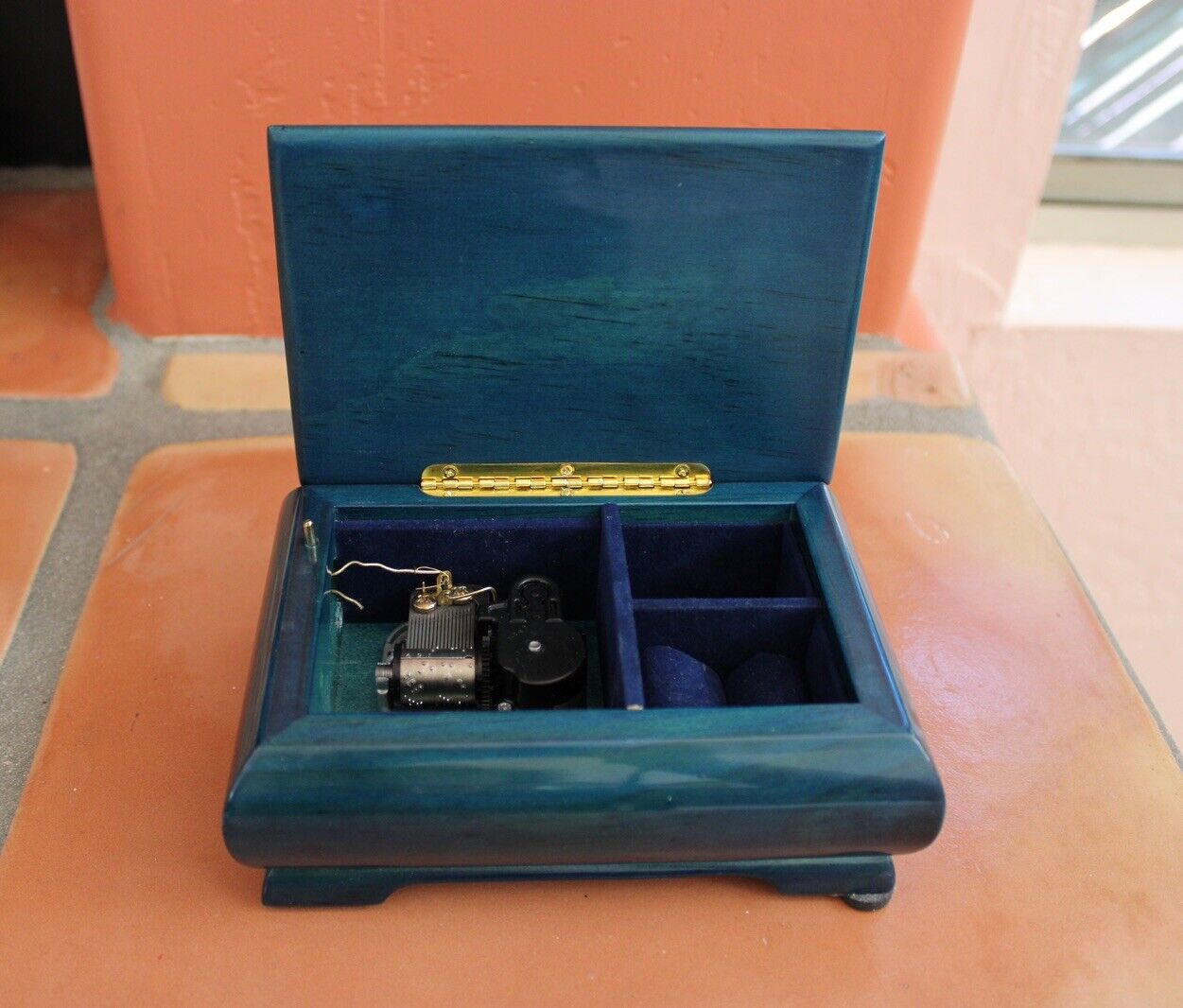 Vintage Blue Mini Wind Up Music Box