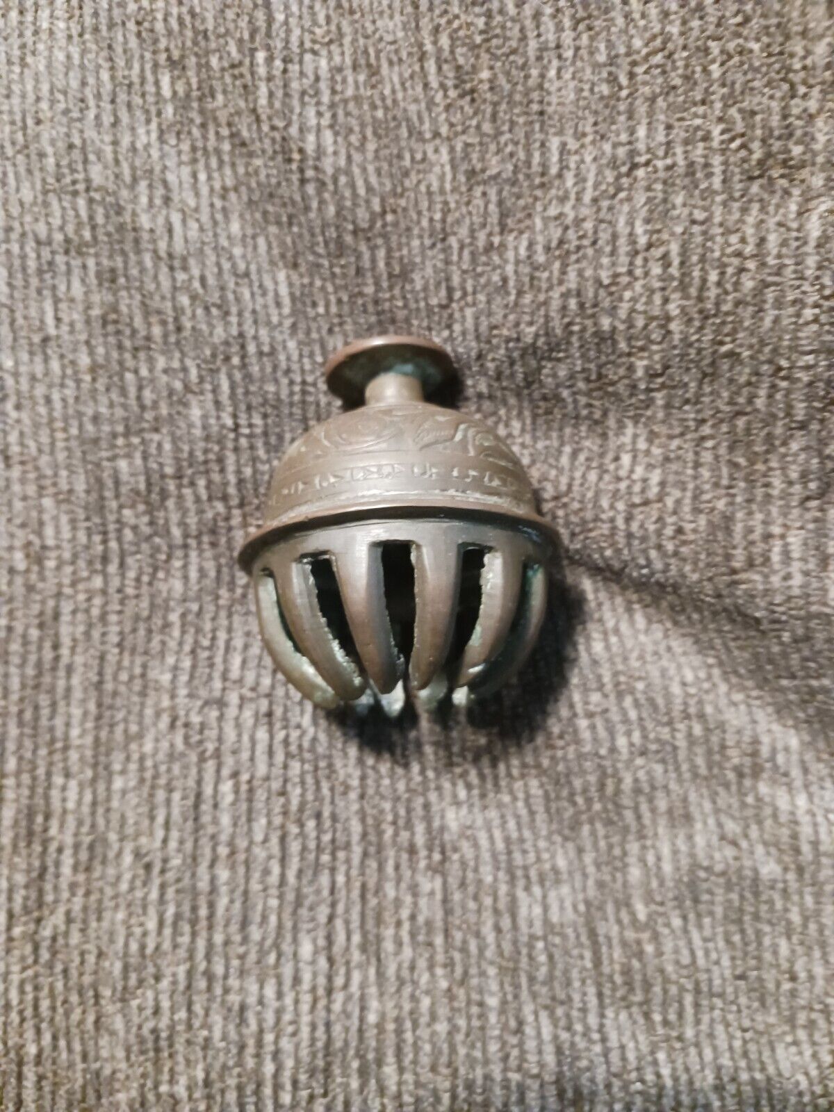Vintage Antique Brass Claw Bell Made In India Etched Floral Design 2”