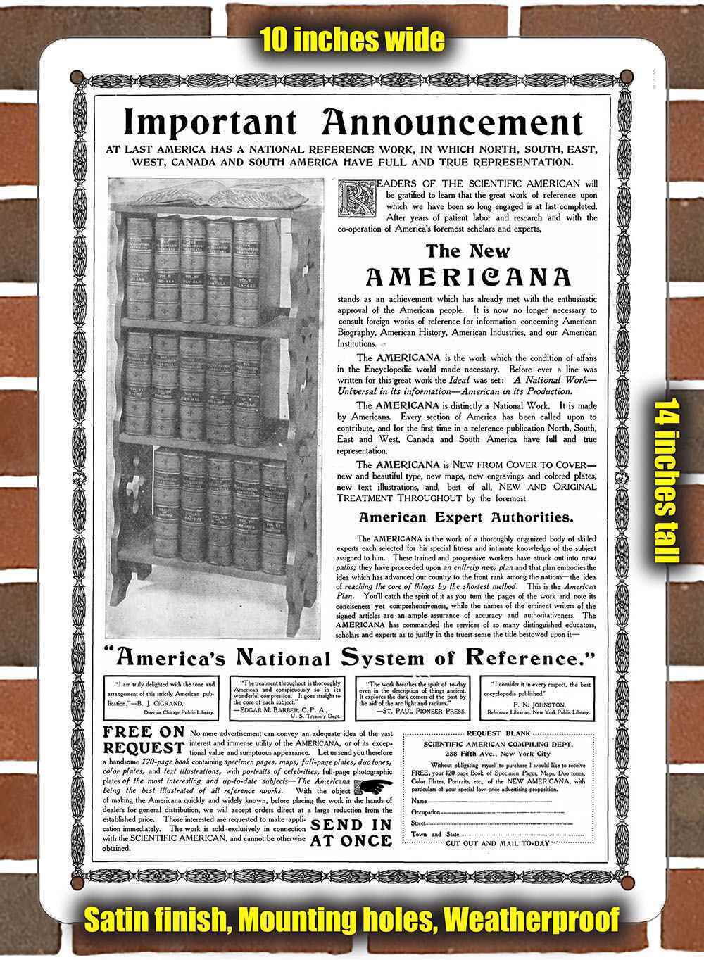 Metal Sign - 1906 The Americana Encyclopedias- 10x14 inches