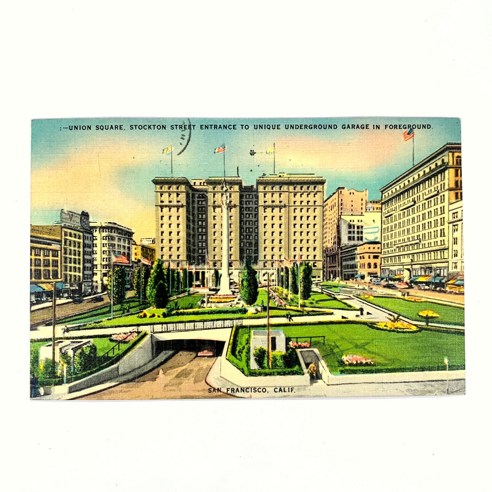 Postcard California San Francisco CA Union Square Stockton St 1950 Posted Linen
