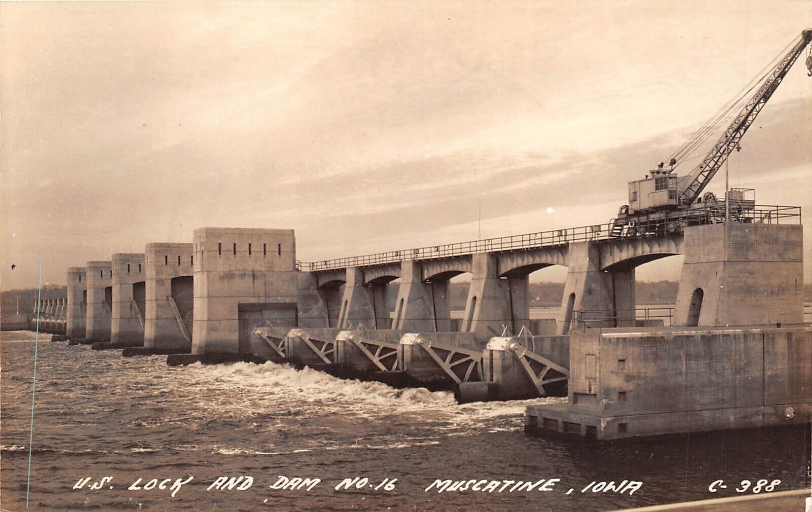 Muscatine Iowa 1940s RPPC Real Photo Postcard US Lock And Dam No. 16