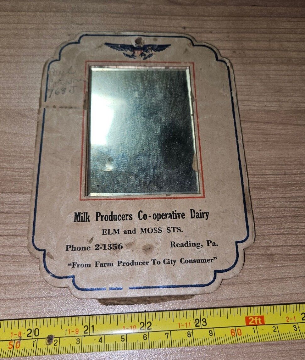 Vtg Milk Producers Co-operative Dairy Reading PA Advertising Cardboard Mirror