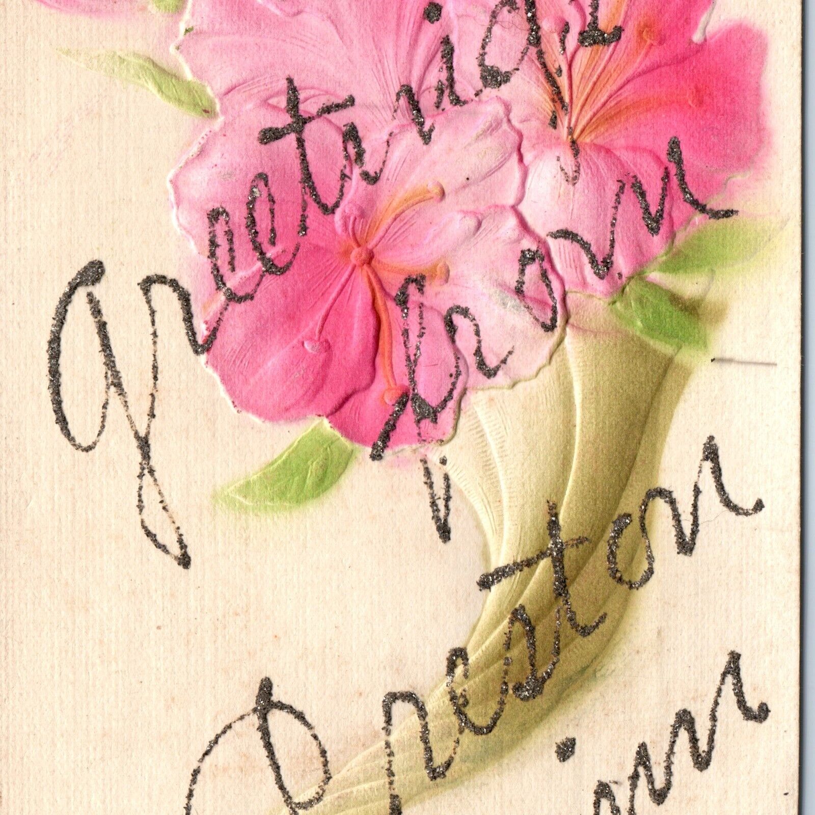 c1910s Preston, MN Greetings Mica Glitter Novelty Embossed Postcard Minn A170