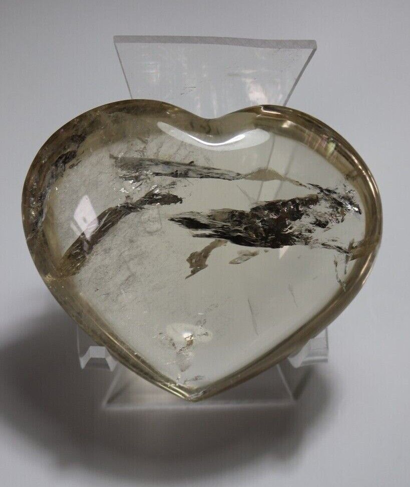 XXL 354 GRAMS Carved Natural Pale Citrine Quartz Crystal Heart W/ Acrylic Stand