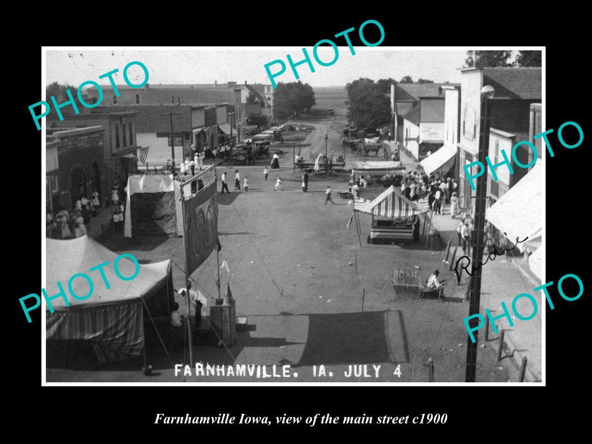 OLD LARGE HISTORIC PHOTO OF FARNHAMVILLE IOWA THE MAIN STREET & STORES c1900